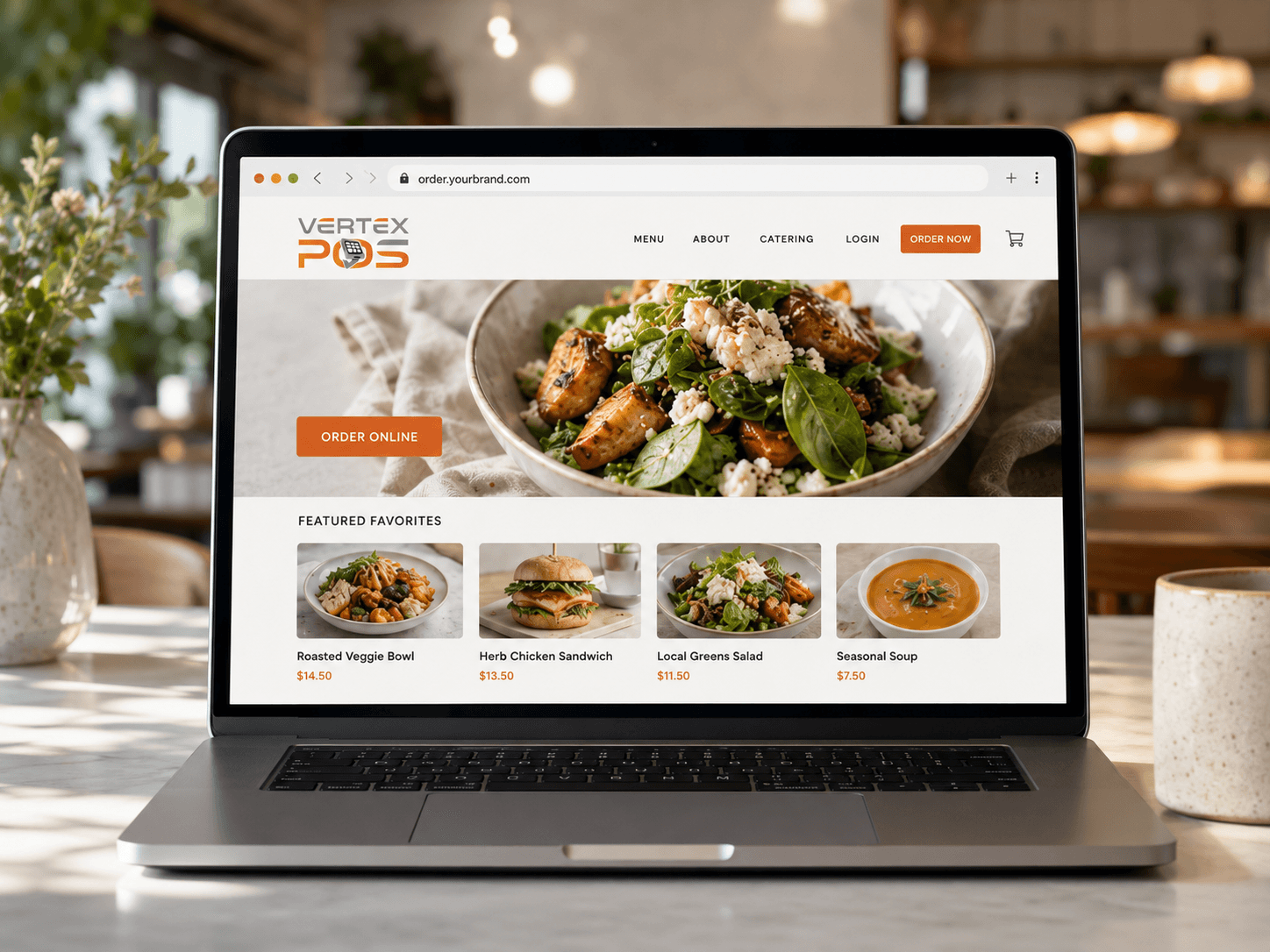 Branded ordering site shown on a laptop