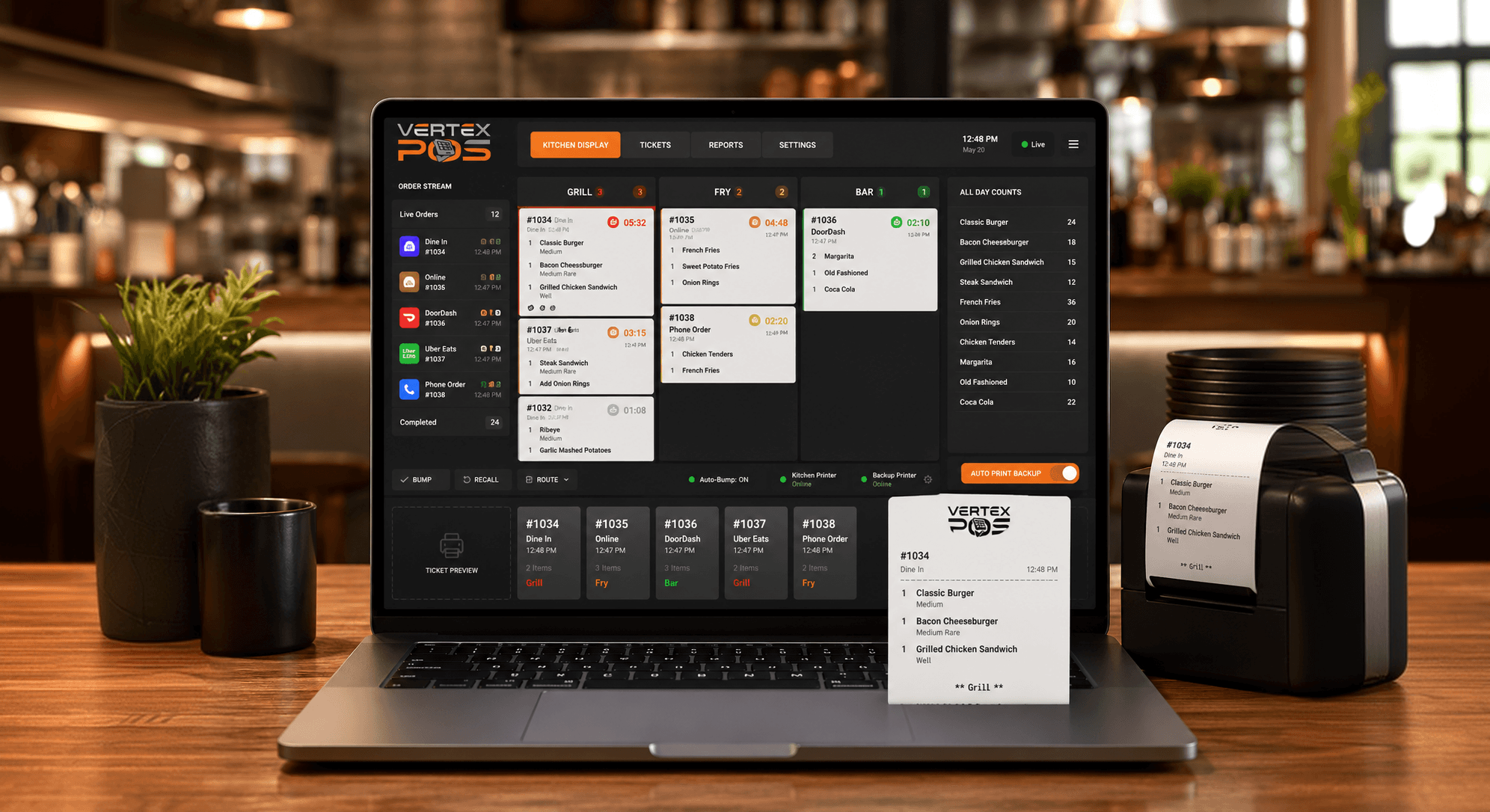 Vertex kitchen display system interface