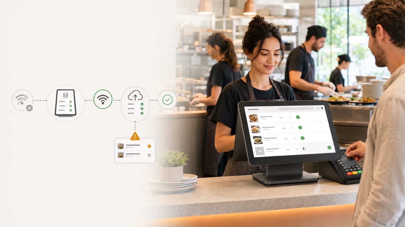 Vertex POS working offline — orders queue locally and sync when the connection returns