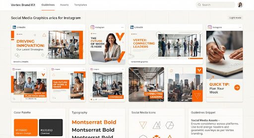 Ready-to-post social media templates featuring the Vertex brand.