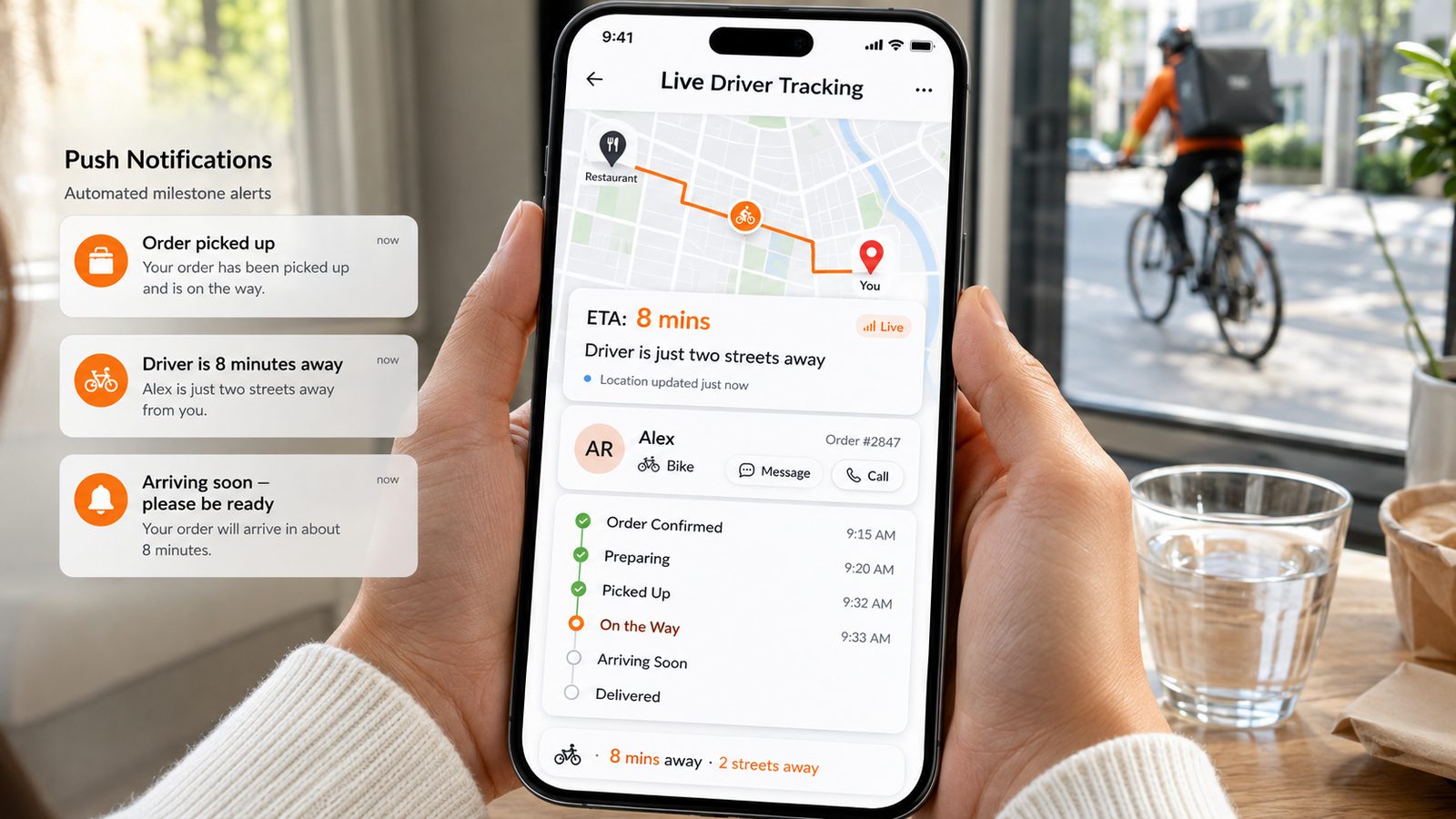 Live driver tracking on a map with the order en route